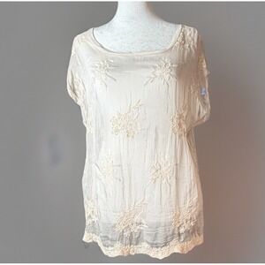 Angela Moda Women's  Silk Blend Embroidered Floral Blouse Blush Pink Small
